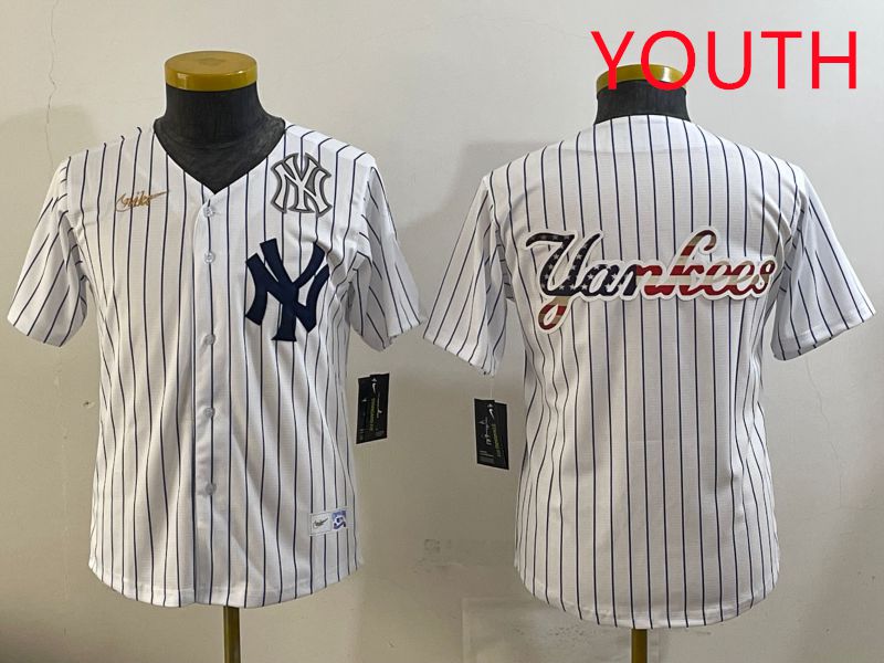 Youth 2025 New York Yankees Blank White Stripe Throwback Nike MLB Jersey style 35